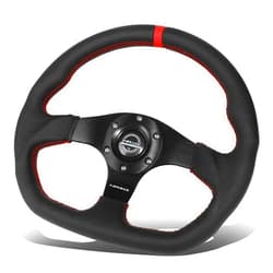 NRG Innovations NRG-RST-024MB-R-RD Reinforced Steering Wheel - 320mm Sport Leather Flat Bottom with Red Center Mark, Red Stitching