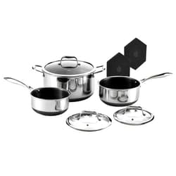 HexClad Hybrid Nonstick 6-Piece Pot Set with Trivets, 2, 3, and 8-Quart Pots with Tempered Glass Lids, 2 Silicone Trivets Included, Dishwasher Safe, Compatible with All Cooktops