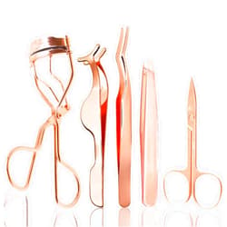 Pretty memory 5-in-1 Lash Applicator Tool Kit – Eyelash Applicator, Tweezers, Curler and Scissors Set for Easy False Eyelash Application, for Strip Lashes and DIY Cluster Extensions, Rose Gold