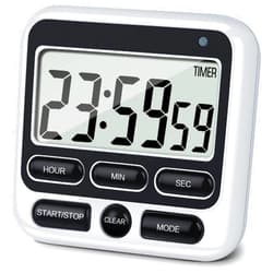 KTKUDY Digital Kitchen Timer with Mute/Loud Alarm Switch ON/Off Switch, 24 Hour Clock & Alarm, Memory Function Count Up & Count Down for Kids Teachers Cooking, Large LCD Display, Strong Magnet (Black)