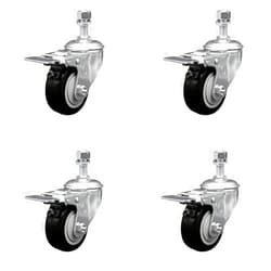 Service Caster Stainless Steel Polyurethane Swivel Threaded Stem Caster Set of 4 w/3.5