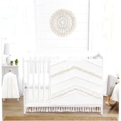 Sweet Jojo Designs Ivory Gender Neutral Boho Bohemian Baby Girl Boy Nursery Crib Bedding Set - 4pc - Solid Color Beige Cream Off White Farmhouse Chic Unisex Minimalist Tassel Fringe Macrame Cotton