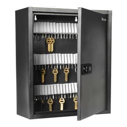 Uniclife 100 Position Slotted Key Cabinet with Combination & Key Lock Resettable Black Digital Security Storage Box Steel Key Organizer with Slotted Racks White Key Tag Labels and Permanent Pen