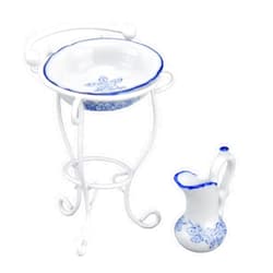Zerodis Dollhouse Furniture Bathroom Set 1:12 Washbasin Stand Doll House Kettle and Basin Dollhouse Bathroom Accessories