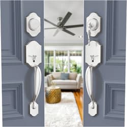 goldenwarm Double Front Door Lock Set, Brushed Nickel Double Door Handle with Dummy, Double Classic Front Door Hardware Set with Reversible Wave Handle Lever, Double Entry Door Lock Set
