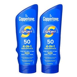 Coppertone SPORT Sunscreen SPF 50 Lotion, Water Resistant , Broad Spectrum Bulk Sunscreen Pack, 7 Fl Oz Bottle, Pack of 2