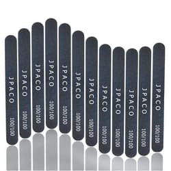 JPACO 12-Pack Professional Nail Files: Double-Sided 100/180 Grit Emery Boards for Natural, Acrylic, Poly, and Gel Nails - Washable Black Manicure Tools Set by JPACO