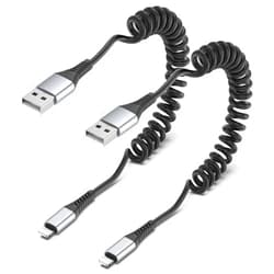 PEAKLIFT Coiled Lightning Cable, 2 Pack Coiled iPhone Charger Cable for Car Short Retractable iPhone Lightning Cable Compatible with Apple CarPlay iPhone 14 13 12 11 Pro Max Mini 10 8 Plus XR SE, AirPods
