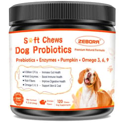 ZEBORA Probiotics for Dogs, Dog Probiotics for Digestive Health, Plus Pumpkin and Fish Oil, for Gut & Itchy, 120 Soft Chews