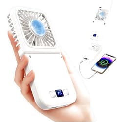 Finect Handheld Portable Fan with Ice Cooler,6 in 1 7000mAh USB Rechargeable Foldable Personal Hand Held Fan,Power Bank, LED Display, 5+2 Speeds for Travel/Summer/Concerts/Lash, Gifts for Men Women