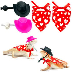 Vehomy 4Pcs Valentine's Day Bearded Dragon Outfit Bearded Dragon Cowboy Hat & Lizard Bandana Small Pet Love Heart Scarf Cowboy Costume Accessories for Lizard Hamster Leopard Gecko