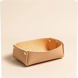 OLETHA Aesthetic Scrunchie Holder Small Storage Basket, Rattan Textured, Beige