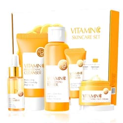 LAIKME Vitamin C Skincare Set, 5 In 1 Skincare Gift Set With Cleanser, Toner, Face Serum, Face & Eye Cream, Skin Care Products For Teenage Girls, Lasting Moisturizing Travel Skincare Set For Women Girls