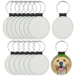 JEUIHAU 15 PCS Sublimation Keychain Blanks, PU Leather Sublimation Keychains Heat Transfer Keyring for Pendant Ornament Making, Present Making, White