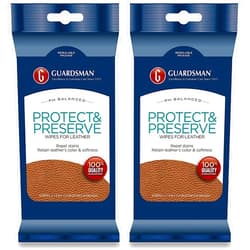 Guardsman Protect & Preserve Wipes For Leather 20 Wipes - Repels Stains, Retains Color and Softness, Great for Leather Furniture & Car Interiors - 2 Pack