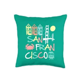 California Love American City Colorful Art Tees San Francisco Bridge SF Icons Vintage California Dark Throw Pillow, 16x16, Multicolor