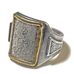 Studio S71 medieval woodcut inspired St. Christopher engraved vintage style silver ring