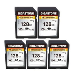 Gigastone [5-Yrs Free Data Recovery] GIGASTONE 128GB 5-Pack SD Card, 4K Camera Pro, A1 V30 SDXC Memory Card 4K UHD Video Compatible with Canon Nikon Sony Panasonic Digital Camera, with 5 Mini Cases