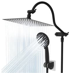 Hibbent All Metal High Pressure Rainfall 10 Inch Shower Head/Handheld Showerhead Combo/ 12 Inch Adjustable Curved Shower Extension Arm, 7-Spray, 71-inch Hose, Adhesive Showerhead Holder, Matte Black