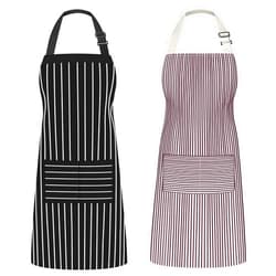 Syntus Aprons for Women with Pockets, 2 Pack Kitchen Apron for Cooking Adjustable Bib Chef Aprons for Men Women, L-Black/Brown Stripes