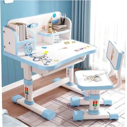 Tulkdexi Kids Functional Desk,Scientific Separation, Children School Study Table Chair Set with Cartoon Pattern, Ergonomic Desk Chair with Large Writing Board Blue, 3888046