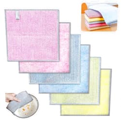 LorSou 6 Pcs Multipurpose Wire Dishwashing Rags, 2024 New Multifunctional Anti-Scratch Wet and Dry Double-Layer Steel Wire Dishcloth, Reusable, Easy to Rinse, Suitable for Kitchen, Tableware, Stove