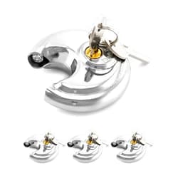 QWORK Keyed Alike Disc Padlock, 4 Pack Stainless Steel Discus Lock with 3/8-Inch Shackle, 2-3/4 in Wide, for Garages, Fence, Sheds and Storage Unit