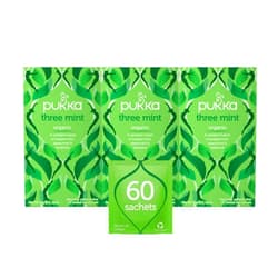Pukka Organic Tea Bags, Three Mint Herbal Tea, Perfect for Cooling Refresh, 20 Count (Pack of 3, 60 Count Total)