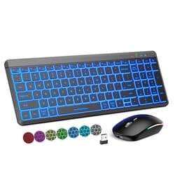 SABLUTE Wireless Keyboard and Mouse Backlits, Slim Portable Rechargeable Multi-Device Bluetooth Cordless Keyboard, Switch up to 3 Devices, RGB Silent Mouse, for Mac, Windows, iOS, Android, Laptop