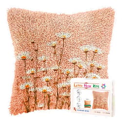 Generic DIY Latch Hook Pillow Kits for Adults Little Wild Daisy Flowers Printed Pillowcase Crochet Yarns Hooking Handmade Pillow Cover Cushion for Home Sofa Decoration 17x17inch-3
