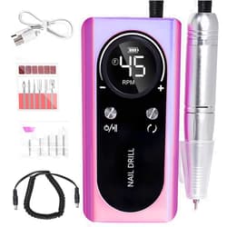 FLRONGSUN Electric 45000RPM Nail Drill Machine Rechargeable Portable Nail File Electric DIY Nail Drill Kit with Smart LCD Screen for Gel Nail Manicure and Pedicure Reflective Body etc(DAZZLE)