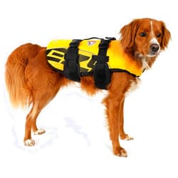 EzyDog Premium Doggy Flotation Device (DFD) - Adjustable Dog Life Jacket Preserver with Reflective Trim - Durable Grab Handle for Safety and Protection - 50% More Flotation Material (Small, Yellow)