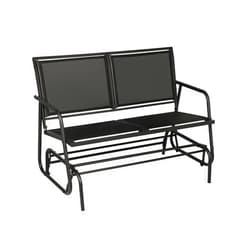Incbruce Outdoor Patio Swing Glider Loveseat Chair, Garden Rocking Chair Patio Bench for 2 Person, Steel Frame Porch Chair Set with Textilene Fabric, Black