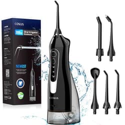 COSLUS Water Dental Flosser Teeth Pick: Portable Cordless Oral Irrigator 300ML Rechargeable Travel Irrigation Cleaner IPX7 Waterproof Electric Waterflosser Flossing Machine for Teeth Cleaning F5020E