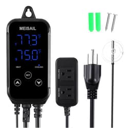 MEISAIL Digital Temperature Controller 2-Stage Outlet Thermostat Heating and Cooling Mode Carboy Homebrew Fermenter Greenhouse Terrarium 110V 10A (S10B-B)