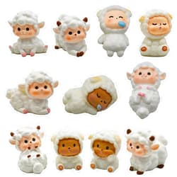 Pinenjoy 11Pcs Cute Miniature Sheep Figurines Mini Fairy Garden Sheep Ornament Resin Lamb Cake Toppers for DIY Terrarium Micro Landscape Bonsai Craft Birthday Party Gift