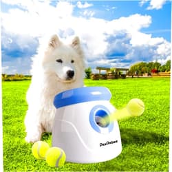 Pet Prime PetPrime Dog Automatic Ball Launcher Dog Interactive Fetch Toy Pet 2'' Thrower Throwing Game 3 Tennis Balls Tennis Mini Size Ball Launcher for Dogs Included Launch Distance 10-30ft