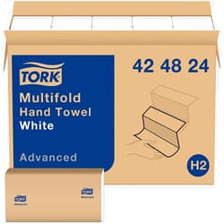 Tork Multifold Hand Towel White, 3-Panel, 250 Towels per Pack, 16 Packs, Fits H2 Towel Dispensers