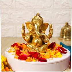 ARTVARKO Brass Lord Ganesha Ganpati Religious Statue Idol Ganesh Murti Home Decor for Puja Size - Height 4.5 Inches.