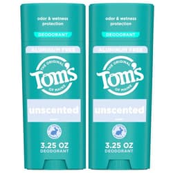 Tom's of Maine Tom’s of Maine Unscented Aluminum Free Natural Deodorant For Women & Men | Goes on Clear | Odor & Wetness Protection | Naturally Derived and Moisture-Locking Ingredients | 3.25 oz (2 Pack)