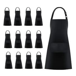 Jubatus 12 Pack Bib Aprons with 2 Pockets Cooking Chef Kitchen Apron for Women Men, Black