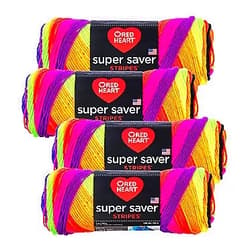 Red Heart Super Saver Yarn (4-Pack of 5oz Skeins) (Bright Stripe)