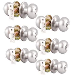 Gobrico 6 Pack Bathroom Bedroom Door Knobs Hardware, Round Privacy Knobs Locksets Interior Door Handles, Satin Nickel Finished, Stainless Steel Doorknob Bulk Pack