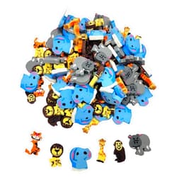 Zugar Land Mini Zoo Animal Eraser Assortment (Bulk - 144 Pieces) Double-Sided. 6 Styles - Monkey, Giraffe, Elephant, Lion, Tiger and Hippo