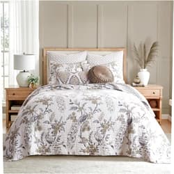 Levtex Home - Pisa Bedspread Set - King Bedspread and Two King Shams - Floral Contemporary Peacock - Grey and Taupe - Bedspread (120x106in.) and Shams (20x36in.) - Cotton
