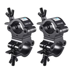 Rualin TUV Pro-Swivel Truss Clamp Black 2 inch, 2 Pack Rualin Heavy Duty 500kg Swivel Coupler 50mm Truss Clamps, Dual Head Turn As Needed Two 360 Degree Lighting Clamps, Fit truss OD 48-52mm / 2”