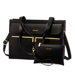 LOVEVOOK Laptop Bag for Women 15.6 Inch Laptop Tote Work Bag Professional Leather Computer Briefcase Waterproof Handbag Shoulder Bag Large Capacity Business Teacher Office Bag Crossbody Purse,Black