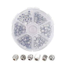 Craftdady 180Pcs 6 Styles Antique Silver Metal Spacer Beads Tibetan Vintage Barrel Column Tube Round Cuboid Rondelle Loose Pony Charm Beads for Jewelry Making