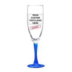 DISCOUNT PROMOS Custom Nuance Champagne Flutes by ARC 5.75 oz. Set of 10, Personalized Bulk Pack - Perfect for Hotel, Bar, Restaurant or Lounge - Blue