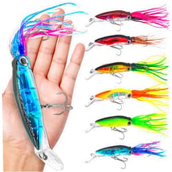 FREGITO Squid Fishing Lures Set, Fishing Squid Lures Soft Luminous, Large Simulation Artificial Lures Baits Lifelike Plastic Fishing Soft Lure for Saltwater and Freshwater